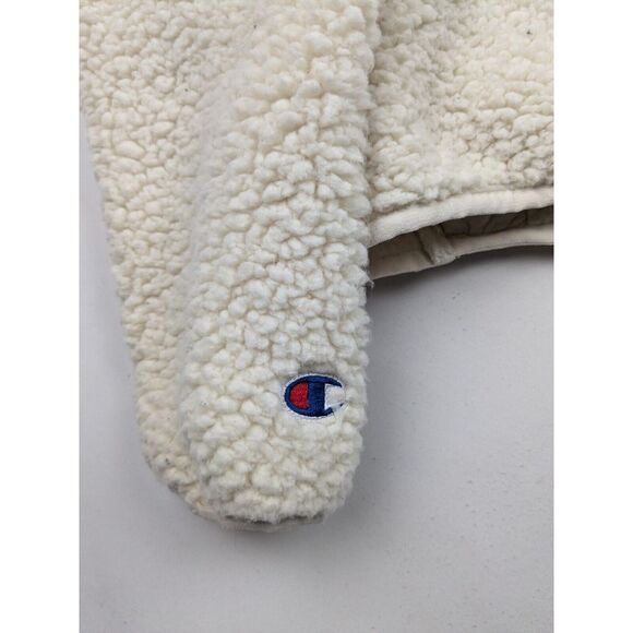 Champion Sherpa Jacket Women's Large Ivory 100% Polyester Authentic Quarter Zip - Picture 8 of 9